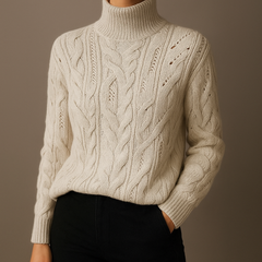Selora Knit Turtleneck Sweater in Beige