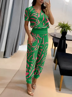 Monna - Lässiges und elegantes Set für Damen in Grün mit Muster