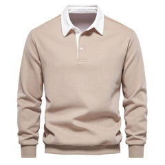 Pullover Herren Langarm Polo | Klassischer Kragen in Khaki