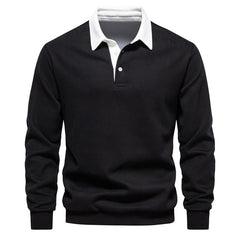 Pullover Herren Langarm Polo | Klassischer Kragen in Schwarz