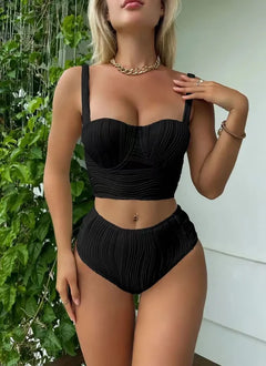 Hana® | Bügelbadekleid mit Rüschen in Schwarz