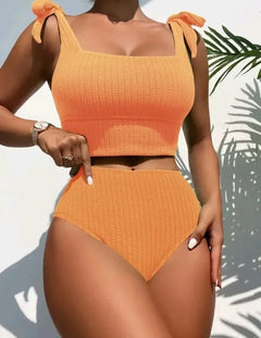 Estela® | Gerippter Einteiler mit hoher Taille und Schleifenbund in Orange