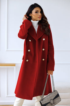 Trenchcoat Damen Elegant | Winter Lang Doppelreihig in Rot