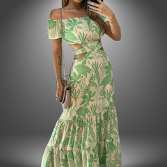 Stella | Enganliegendes Langes Kleid aus Handarbeit in Grün