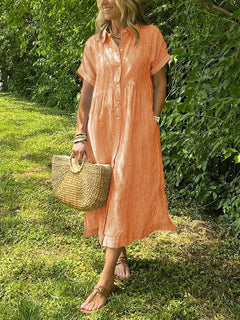 Helga | Komfortables Maxi-Hemdkleid mit weichem Griff in Orange