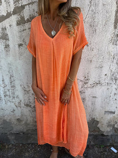 Norah - Midikleid - V-Ausschnitt in Orange