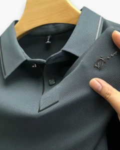 Herren Elegantes Kurzarm Polohemd | Glamouröses Design mit Diamantapplikationen in Graugrün