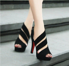 Rocio® | Bequeme, sexy High Heels aus Wildleder mit Fischmaul in Schwarz
