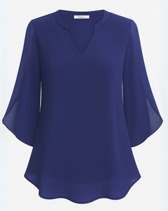 Damen Elegante V-Ausschnitt Bluse | 3/4 Ärmel in Blau