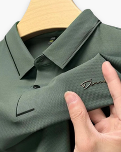 Herren Elegantes Kurzarm Polohemd | Glamouröses Design mit Diamantapplikationen in Armee grün