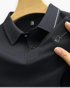 Herren Elegantes Kurzarm Polohemd | Glamouröses Design mit Diamantapplikationen in Schwarz