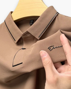 Herren Elegantes Kurzarm Polohemd | Glamouröses Design mit Diamantapplikationen in Khaki