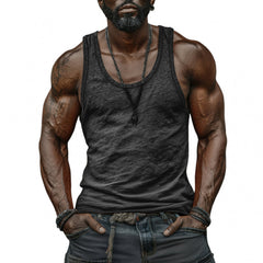 Men's Casual Breathable Skin-friendly Cotton U-neck Slim Fit Tank Top in Dark Gray