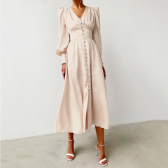 Macie - Elegantes langes Damenkleid in Beige