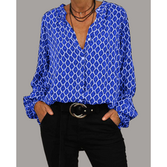 Leyla - Lässige Damenbluse mit V-Ausschnitt in Blau