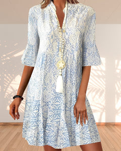 Kiera - Damen Elegantes Print Kleid in Blau