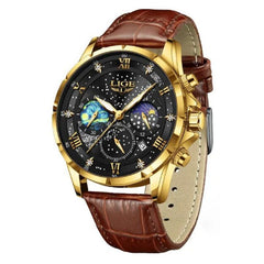 Stilvolle Mondphasen-Armbanduhr in Gold Schwarz