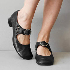 Fiona - Orthopädische Vintage-Schuhe mit runder Spitze in Schwarz
