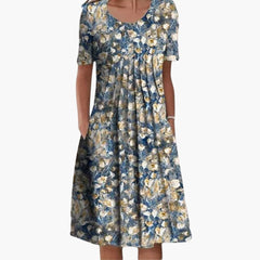 Blumen Kleid - Für Damen mit Taschen & Entspannter Passform in Blau