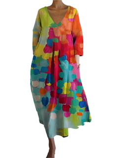 Camryn - Mehrfarbiges Sommerkleid mit V-Ausschnitt in Mehrfarbig