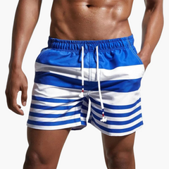Gestreifte Badeshorts - Herren Schwimmshorts mit Kordelzug in Blau