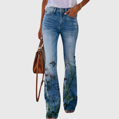 Nicole | Damen Blumen Bedruckte Enge Jeans in Schwarzer Schmetterling