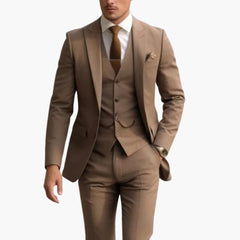 Dreiteiliger Herrenanzug mit maßgeschneidertem Blazer mit langen Ärmeln in Hellbraun