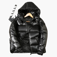 Daunenjacke für Herren mit Kapuze und gestepptem Obermaterial in Schwarz