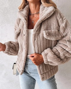 Warmer Damen-Teddy-Mantel | Kurz in Khaki