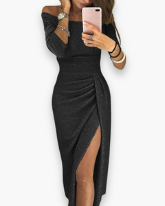 Damen Elegantes Glitzer Kleid | Maxi Abendkleid in Schwarz