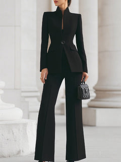 Franziska | Damen Maßgeschneiderter Blazer Weites Bein Set in Schwarz