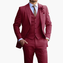 Herren Anzug Dreiteiler mit Weste und schmaler Hose in Rot