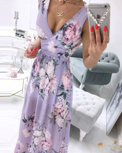 Julia® | Ärmelloses Strandkleid für Damen mit tiefem V-Ausschnitt in Chiffon Violet