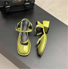 Chesa - Vintage Blocksandalen - Quadratische Spitze in Grün