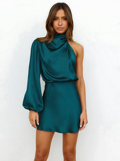 Ein-Schulter-Minikleid mit Halterneck für Damen in Blauer See