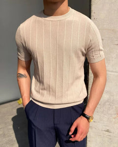 Herren Lässig Gerippt T-Shirt | Atmungsaktiv in Beige