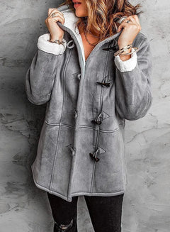 Damen Fleece Jacke mit Kapuze | Winter in Grau