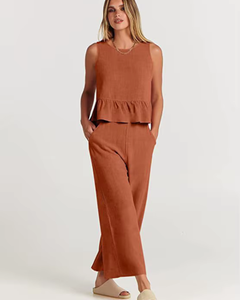 Damen Lässig Leichte Zweiteiliges Set | Hose und Oberteil in Orange