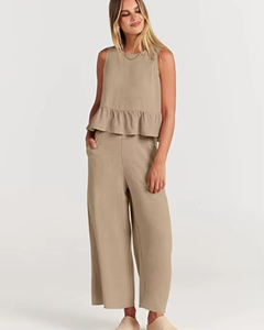 Damen Lässig Leichte Zweiteiliges Set | Hose und Oberteil in Grau