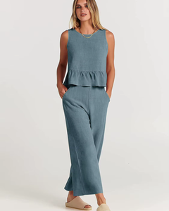 Damen Lässig Leichte Zweiteiliges Set | Hose und Oberteil in Hellblau