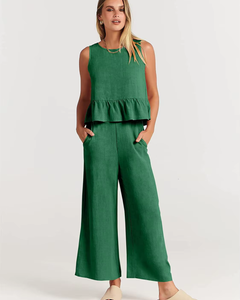 Damen Lässig Leichte Zweiteiliges Set | Hose und Oberteil in Grün