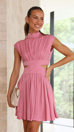 Kurzärmeliges Minikleid mit Cut-Out-Design für Damen in Rosa