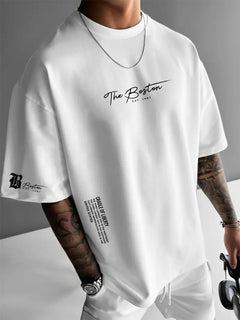 Ralph - Lässiges lockeres Kurzarm-T-Shirt für Herren mit Buchstabendruck in Weiß