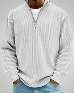 Richard | Herren Casual Half-Zip Strukturpullover in Weiß