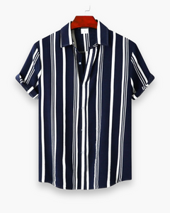 Herren Klassisches Gestreiftes Hemd | Elegant Sommer Hemd in Marineblau