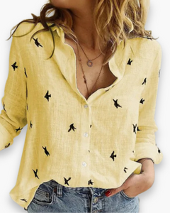 Damen Elegante Bluse | Klassischer Kragen, Langarm in Gelber Vogel