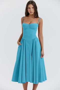 Cheri - rückenfreies Midi-Sling-Kleid für Damen in Navy blau
