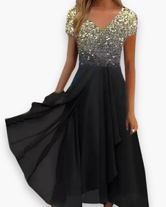 Damen Elegantes Festliches Kleid | Vielseitig in Gold Schwarz