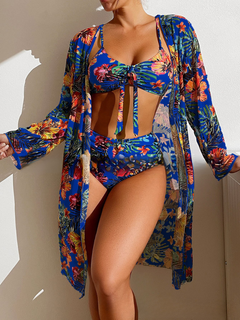 Leah® | Bikini mit Blumenmuster und Überzug in Blau