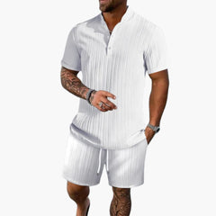 Herren Sommer Set mit Poloshirt und Shorts aus Rippstoff in Weiß